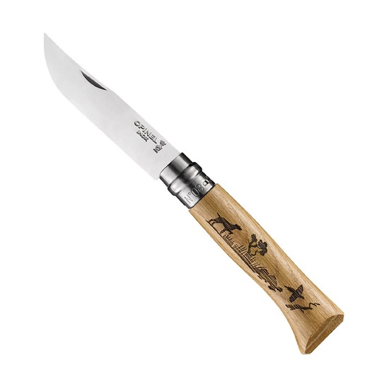 Нож Opinel №8, дуб, гравировка собака